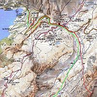  Le parcours sur deux photos: en rouge ça monte et en vert ça descend